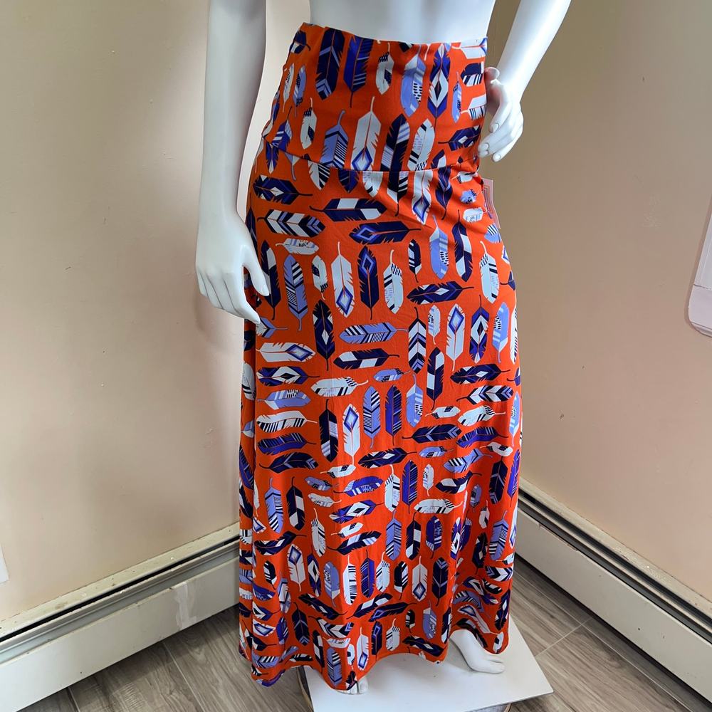 LuLaRoe Women's Maxi Feather Print Multicolor High Waist Skirt Size M